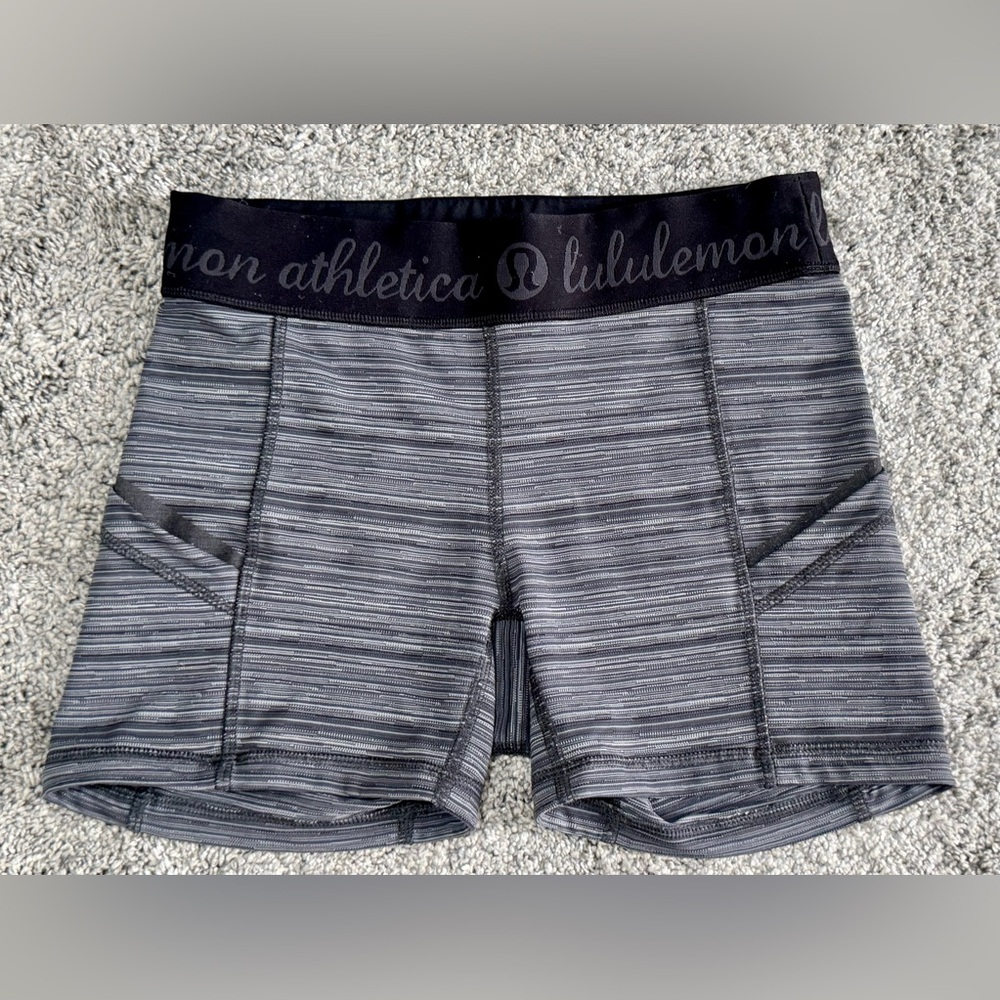 Lululemon “What The Sport” Short-Cyber Stripe Deep Coal Black- Size 4